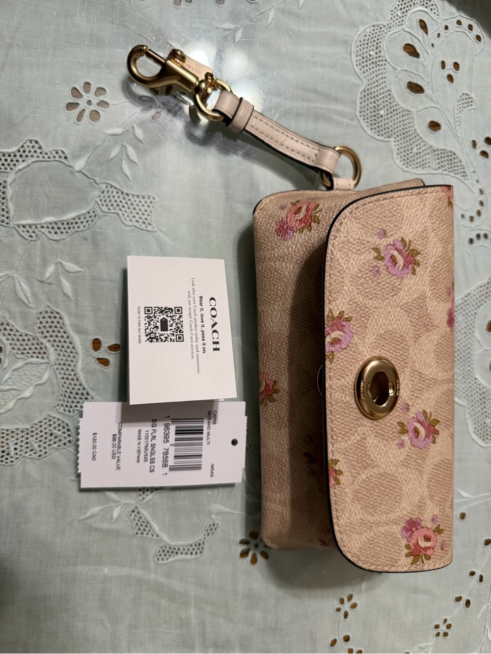 Coach Pink Floral Signature Turnlock Wristlet